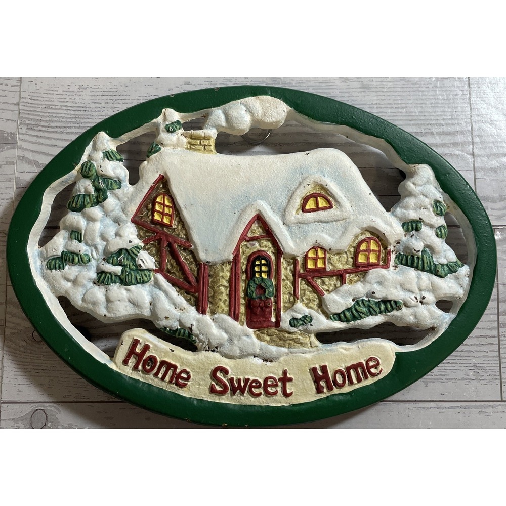 Avon 1999‎ Holiday Home Sweet Home Snow Cabin Cast Iron Metal Trivet Wall Hanger